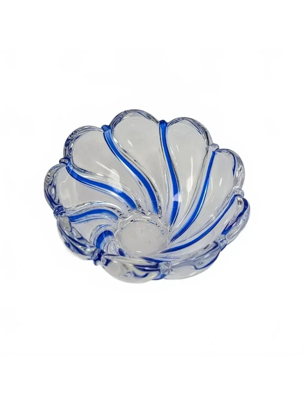 Vtg Mikasa Cobalt Blue Peppermint Swirl Glass Bowl